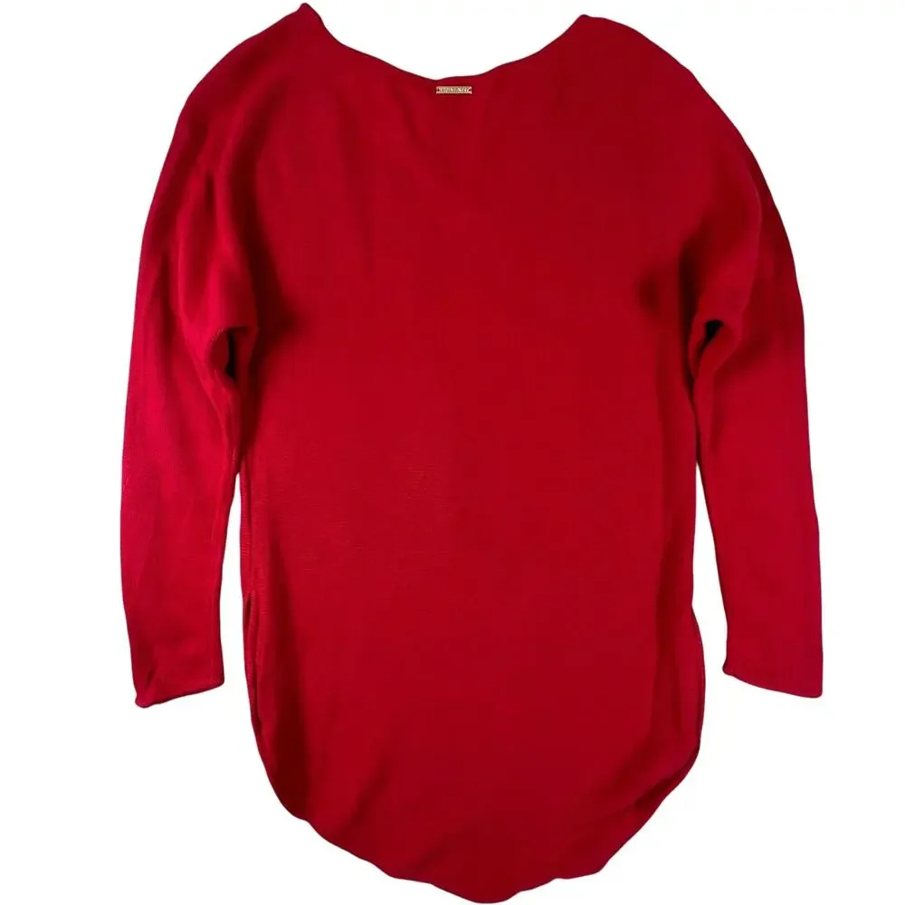Michael Kors Red Tunic Sweater Womens M Gold Zip High Low Long Sleeve Knit Top